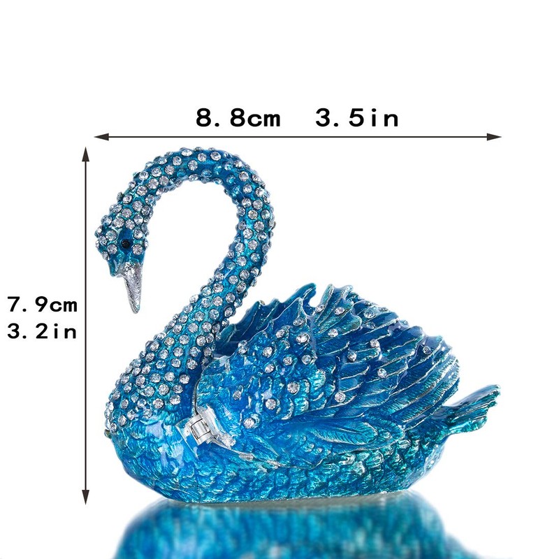 YU FENG Blue Swan Animal Jewelry Trinket Box Hinged Collectible