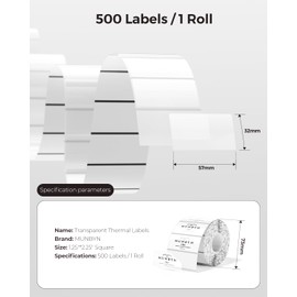 MUNBYN Clear Thermal Labels, 2.25 x 1.25 Inches, Printable Transparent Stickers for Small Businesses, DIY Logo Design, Multipurpose Waterproof Label Roll, 500 Labels/Roll
