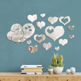 NoBrand 17 Pieces Heart Mirror Wall Decal 3D Acrylic Heart Mirrors Wall Art Decor Rem