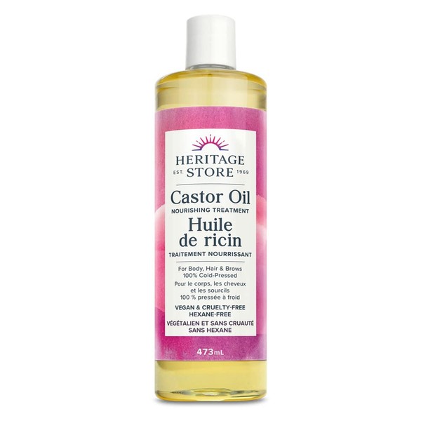Heritage Store – Castor Oil (473mL / 16 oz)| 100% Cold Pressed | Deep Hydration, for Skin, Hair, Lashes, and Brows | Natural Nourishing Treatment | Vegan | Cruelty Free