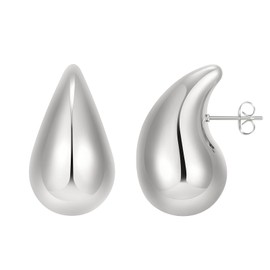 Aretes de gota de lágrima, aretes de aro de oro gruesos, para mujer, joyería en forma de gota de lágrima, plata y oro, de gran tamaño, estilo impresionante, aretes a la moda para mujer, No es una piedra preciosa
