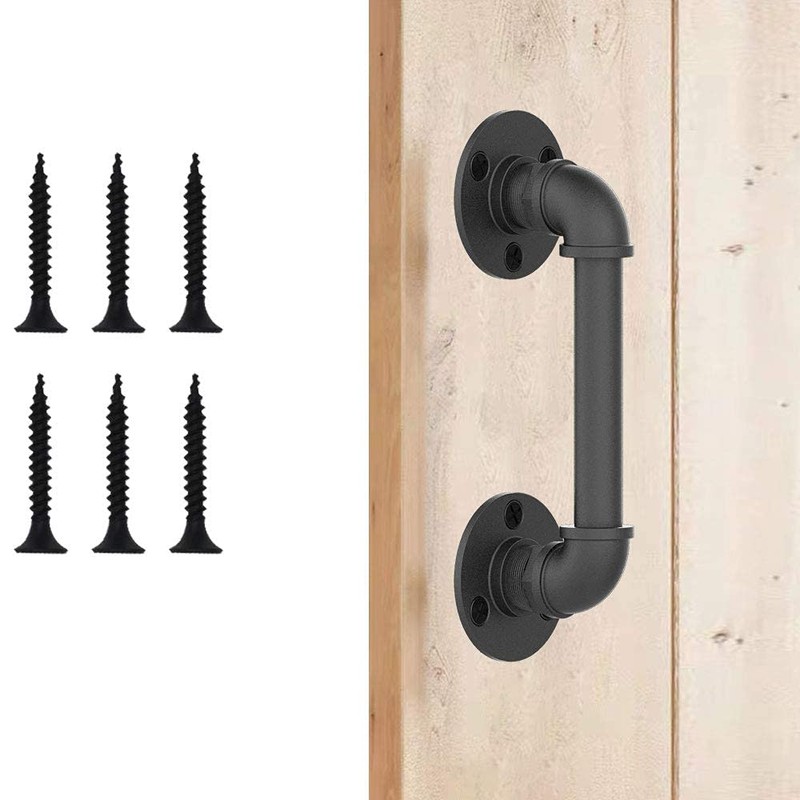 CCJH 24cm Sliding Barn Door Handle, Pull Black Heavy Duty