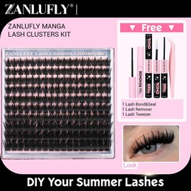 Volume Anime Lash Clusters Kit  zanlufly  120D Full Lashes Wet Wispy Look Cluster Lashes Pre-made Spike Lash Extension Kit Lash Twezzer Lash Bond and Seal Lash Remover dealsforyoudays:_30D-100D Lash Kit
