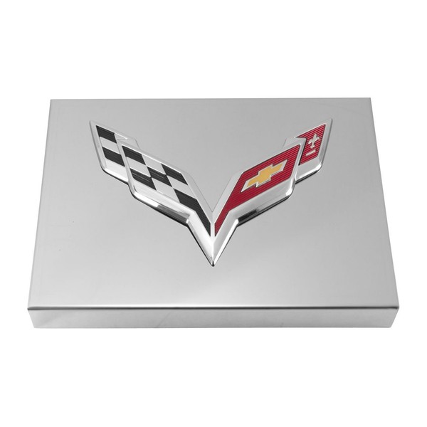 2014+ C7 Corvette Polished Fuse Box Cover - Chrome Flags Logo