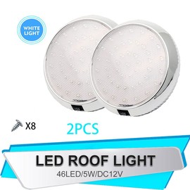 12V 46LED Roof Ceiling Interior Light Camper Van Boat Caravan Doom Lamp White Vehicle Round Lamp(2pcs)