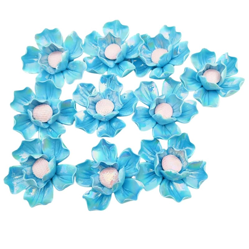 10 PCS 3D Flower Ceramic Tiles,1.6" Handmade Procelain Ceramic Flowers