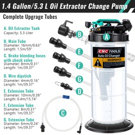 1.4 Gallon/5.3 L Manual Pneumatic Fluid Extractor, Automotive Oil Extractor Pump Oil Vacuum Changer with 5 Pcs Brake Bleeding Hose for Car, SUVs, Truck, Yachts