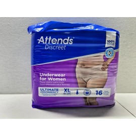 Attends PACK OF 16 ATTENDS DISCREET WOMEN'S UNDERWEAR XL 48"-64" ULTIMATE ABSORBENCY