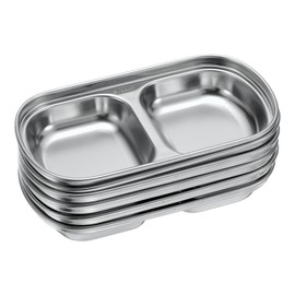 sourcing map 6 Pack Stainless Steel Dish Dipping Bowls with 2 Rectangular Compartment Divided, Metal Seasoning Plate Dipping Bowl for Condiment Home Party Restaurant Picnic Travel, Silver