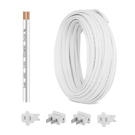 18 Gauge SPT-2 Wire 50FT, UL Listed 18 AWG 2 Conductor Zip Cord Hookup Stranded Copper 18/2 Wire with 4 Vampire Plugs for Landscape Lighting, Christmas, Indoor/Outdoor String Lamp Cord, White