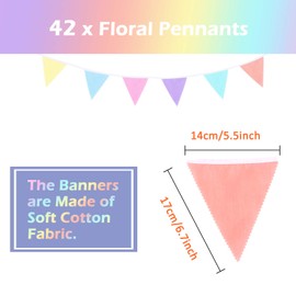 Whaline 39.5ft 42 Pieces Bunting Banner, Macarons Fabric Flag Banner Multicolor Triangle Flags Pennant Bunting Garlands for Wedding Baby Shower Birthday Party Garden Decoration Indoor Outdoor Activity