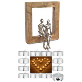 Moritz Geschenk-Set für Sie/Ihn Hochzeit Jahrestag Valentinstag - Deko Skulptur Gemeinsam was kommt im Bilderrahmen Silber, Teelichter - Deko Geschenkidee für Paare Verliebte
