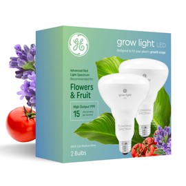 GE Grow Lights for Indoor Plants, BR30 Indoor Floodlight, LED Light Bulbs for Flowers and Fruit, Advanced Red Light Spectrum, 25,000 Hours Lifespan, 15 PPF, 2 Pack (Packaging May Vary)