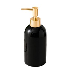 1 Pcs 390ml 13oz Upscale Ceramics Soap Dispenser with Golden Pump Dispenser Hand Soap Dispenser Lotion Dish Soap Dispenser Cosmetic Bottle Container for Home Kitchen Bathroom(Black)