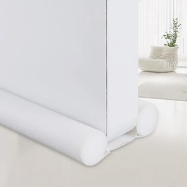 EGUARTE Door Draft Stopper for Bottom of Doors Weather Stripping Door Seal,Under Door Draft Noise Blocker,Stoppers Door Draft Guard,Adjustable Twin Door Sweep Draft Seal,Home Essentials,36 Inch White