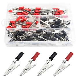 BGTXINGI Pack of 100 2 Types Metal Alligator Clips Alligator Clips Electrical Test Clamps with Black and Red Plastic Handle for Electrical Laboratory Tests