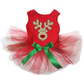 Petitebella - Vestido de perro con cara de reno (rojo/rojo, S)