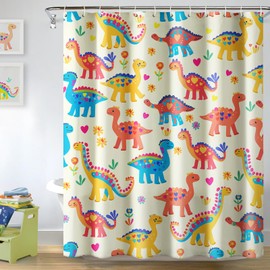 MelonBoat Dinosaur Shower Curtain, Children's Shower Curtain with 12 Hooks, Fun Dinosaur Bathroom Decor. Waterproof and Quick Drying Godzilla Shower Decorations for Bathroom Home Indoor Decor