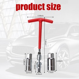 Yumfugu 3 PCS Car Spark Plug Socket, T-Handle Non-Slip Socket Set with 5/8"/16mm and 13/16"/21mm Wrench, 360 Degree Multi-Angle Spark Plug Tool, Universal for Car Disassembly Parts (Red & Silver)