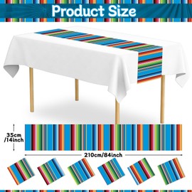 12Pack Plastic Mexican Table Runner Disposable Mexican Serape Table Runner 14 x 84Inch Blue Striped Table Cover for Dinning Table Fiesta Party Day of The Dead Taco Party Decor Supplies