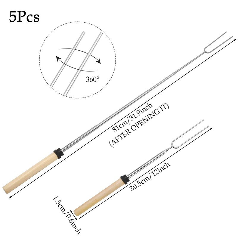 5 Pcs Marshmallow Toasting Kit, Extendable Stainless Steel Smores Kit