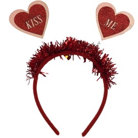 Cherjoury Delicate Banquet Party Hair Hoop with Heart Girls Valentines Headband with Tinsel Woman Teens Hair Accessory Kiss me