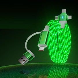 AYI 6in1 Multi Ports Charger 6 Combinations USB A/Type C to USBC Micro PD Fast Charging Cord Lighted Up Current Flowing Compatible with Almost of Electrical Devices-6IN1 Cross Star Green