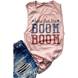 kfulemai Women's Here for The Boom Tanks Tops 4th of July Shirts Graphic Tee Patriotic Independence Day Sleeveless Shirt(XL,B)