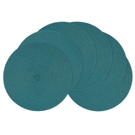 SHACOS Round Placemats Set of 6 Washable 15 inch Round Table Mats Cotton Polyester Woven Braided Place Mats for Dining Table, Teal Green