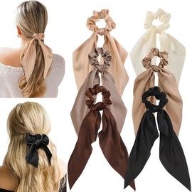 MOTIBACK 6 PCS Silk Scrunchies with Elegant Hair Bows Premium Satin Hair Bands for Women Soft Knotted Bow Hair Ties Luxurious Hair Accessories for Women