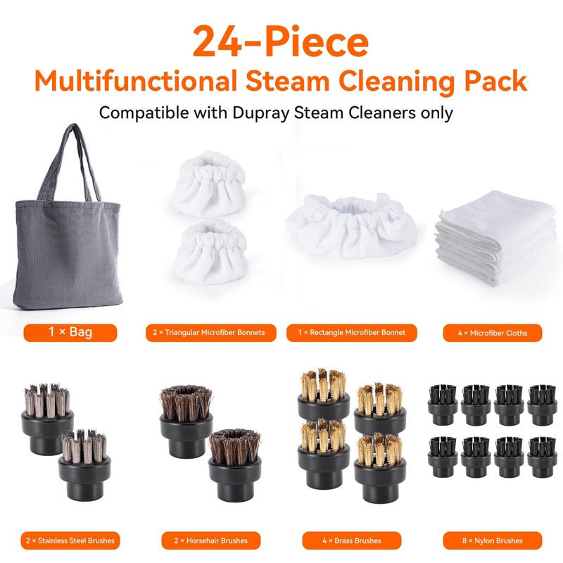 MTAA 24-Piece Steam Cleaning Pack Accessory Kit Compatible with Dupray