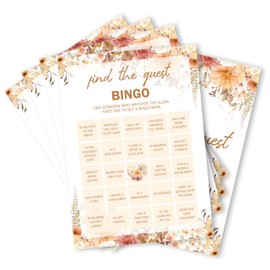 Bridal Shower Games, Boho Fall Floral Game Card for Wedding Engagement Bachelorette Party, Bridal Shower Decorations Supplies, Find The Guest Bingo Game, Set of 25 Cards- A09