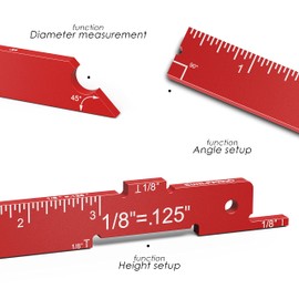 Router Table Setup Bars, Upgrade 7pcs Aluminum Precision Router Table Setup Block, Router Setup Gauge, Router Setup Bar for Woodworking Setup Table Saw Angle & Drill diameter Measuring (Red)
