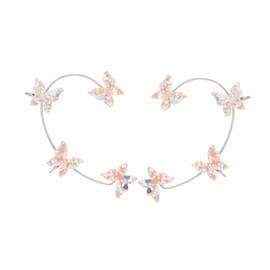 1 Pair Glitter Butterfly Cuff Earrings Zirconia Crystal No Piercing Fake Adjustable Ear Cuff Clip Wrap Around for Women Wrap Crawler Jewelry-Light Pink