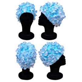 Blue Reef Leo Floral Women's Classic Retro 3D Flower Petal Plain Beautiful Stylish Vintage Swimming Cap Swimming Cap One Size Adults (Blue)