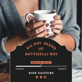 Botticelli All Day Blend Ground Coffee, USDA Organic, High Caffeine, Medium Roast 10oz