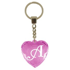 Initial Letter A Heart Shaped Keyring - Pink