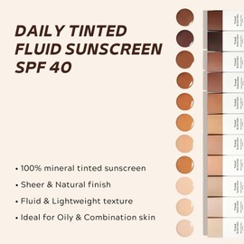Daily Fluid Tinted Sunscreen SPF 40, Mineral Sunscreen with Zinc Oxide Formula, Ultra-Light Face Suncream for Sensitive Skin, Glowing Skin Non Greasy, Light Coverage, Evens Skin Tone, LN110