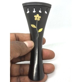 Musical String Violin Tailpiece Ebony Wood Round Style french model 4/4 with Golden Flower Lilly Pack Of 1