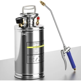 1 Gallon Garden Sprayer, 304 Stainless Steel Chemical Sprayer, Hand Pump Sprayer, with Pressure Gauge, Adjustable Nozzle, 13" Sprayer Wand, 3.3ft Hose & Safety Valve