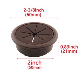 HJGarden 2PCS 50mm Desk Cord Grommets Wire Cable Hole Cover Flexible Desk Cord Grommets Wire Organizer for Office PC Desk Cable Cord Managing and Hiding Office PC Desktop Cable, Brown