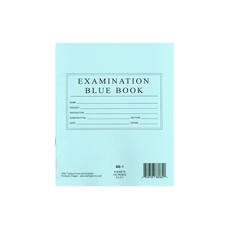 TestingForms.com 8.5" x 7" Examination Blue Book 8 Sheets 16