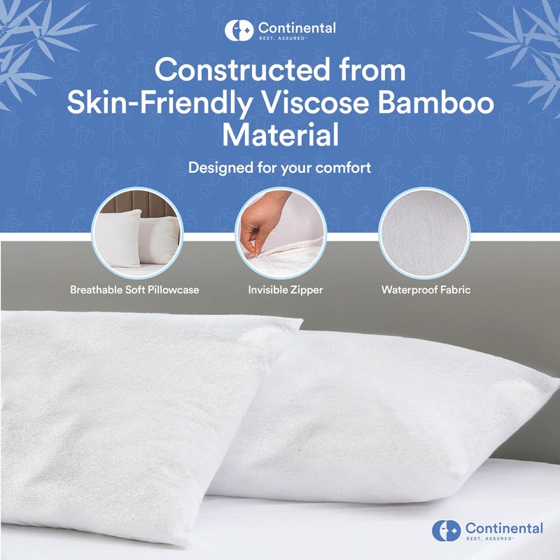Continental Bedding Viscose Derived from Bamboo Pillow Protector Zippered Waterproof