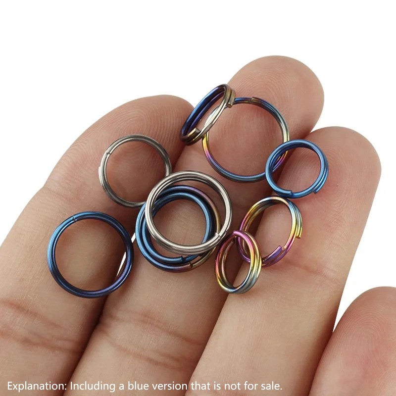 10Pcs Titanium Alloy Split Key Rings, Mini Keyrings Keychain, Bluing