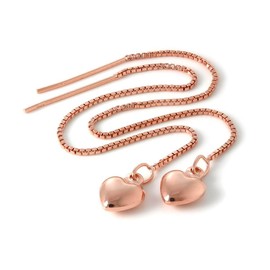 Rose Gold Dipped Sterling Silver Puffed Heart Pull Through Earrings