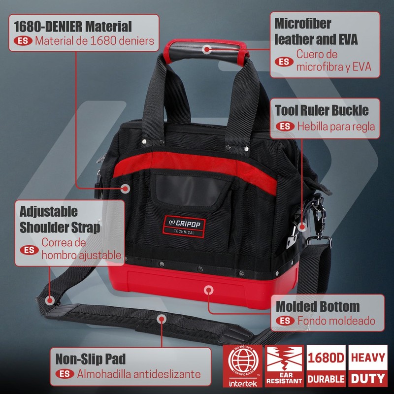 CRIPOP 13 Inch Wide Mouth Tool Bag, Heavy Duty Tool