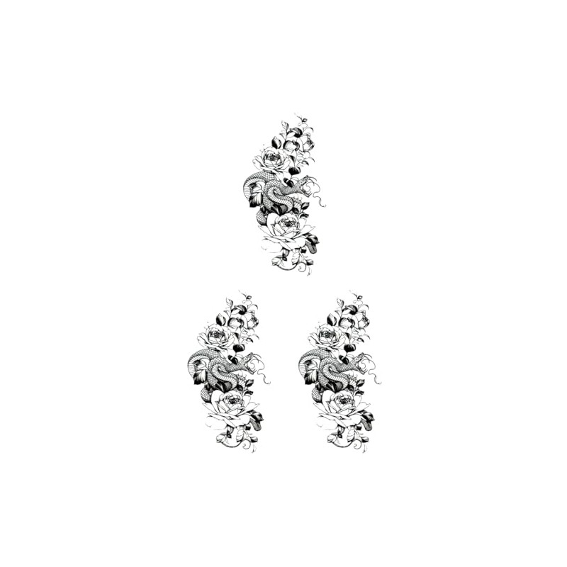 Tattoo Stickers Rose Snake hm1381 Regular Size, Pack of 3