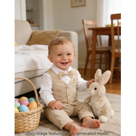 Baby Easter Outfit Boy Wedding Dress Church Khaki Suit 3-6 Months Beige