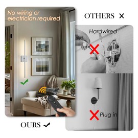 KARTOOSH Battery Operated Wall Sconces with Remote Control, Dimmable Wall Sconces Set of Two, 350°Rotate, 3000K LED Chrome Wireless Wall Light for Living Room, Hallway, Bedroom, 28.3 Inch (2 Pack)