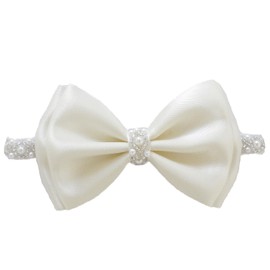 LilPinkGoose 0-12 Newborn Baby Baptism Pearl Headband with Bow in WHITE Christening Headband with Satin Bow, Pearl Rhinestone Band, Cream(6-12months), 1 Count (Pack of 1)